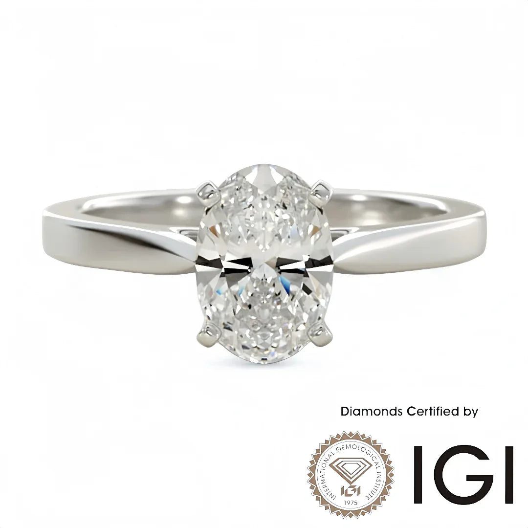 ASH104 橢圓形單鑽實驗室培育鑽石戒指 9K D VVS1 VVS2 2EX IGI 認證