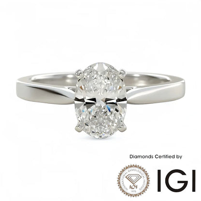 ASH104 橢圓形單鑽實驗室培育鑽石戒指 9K D VVS1 VVS2 2EX IGI 認證