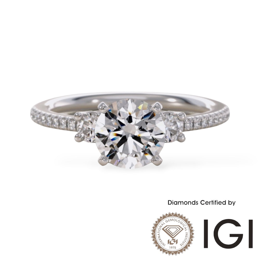 AME058 Sidestone Lab-Grown Diamond Ring D VVS1 VVS2 3EX IGI certified