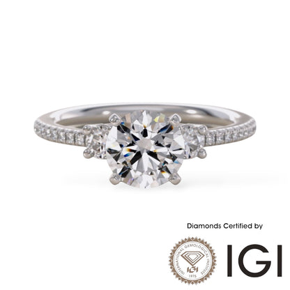 AME058 Sidestone Lab-Grown Diamond Ring D VVS1 VVS2 3EX IGI certified