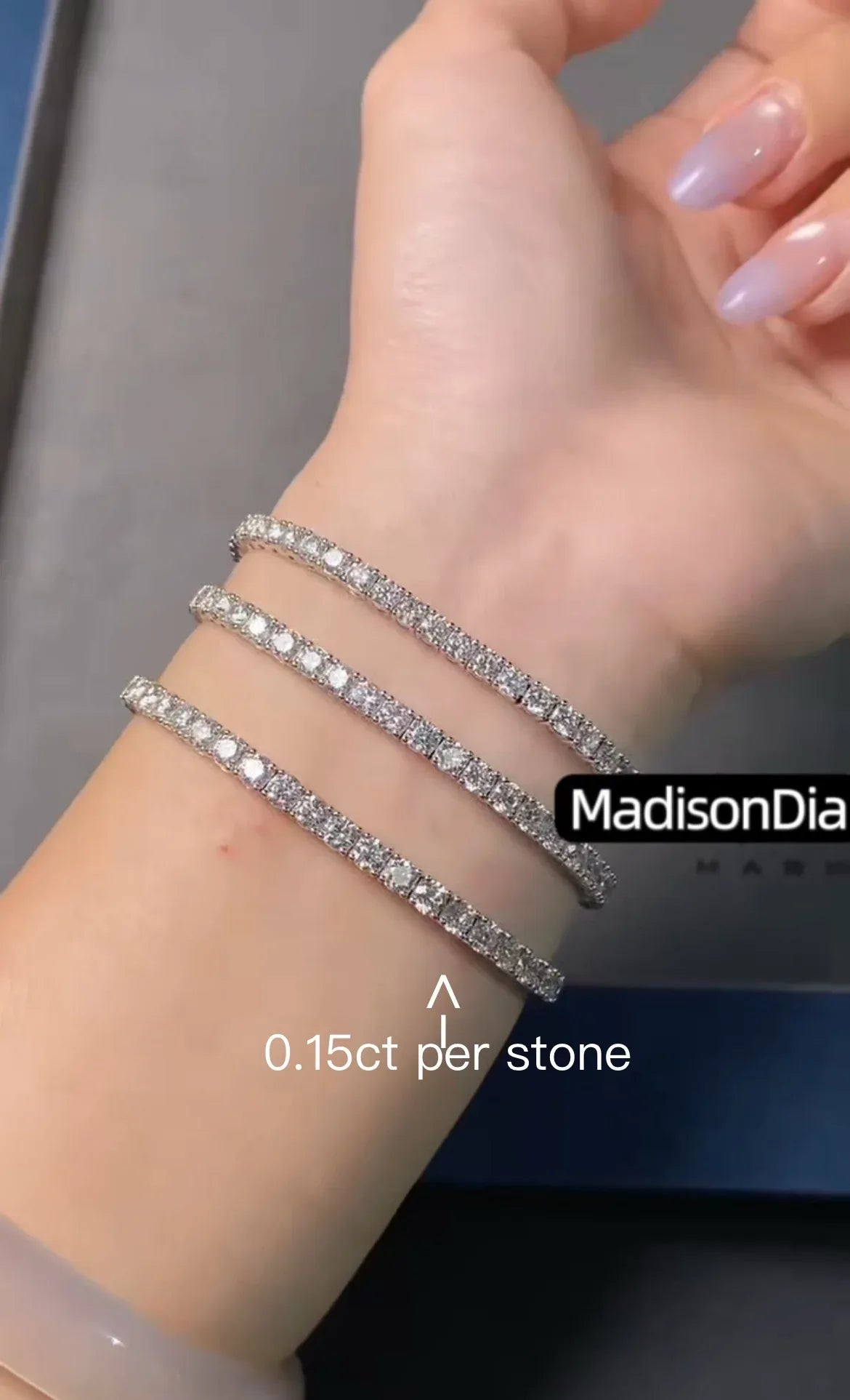 For customer #188029 : Tennis Bracelet 18K, 14K, 0.12ct / 0.15ct per stone, 17cm