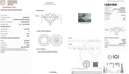 Disponibile – ASH074 Anello Sidestone 1.5ct D, VVS2, ID EX EX, Certificato IGI, Diamante Coltivato in Laboratorio 9K
