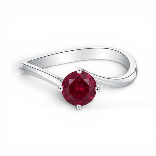 AMI001 Solitaire Lab-Grown Ruby Ring (Pigeon's Blood)