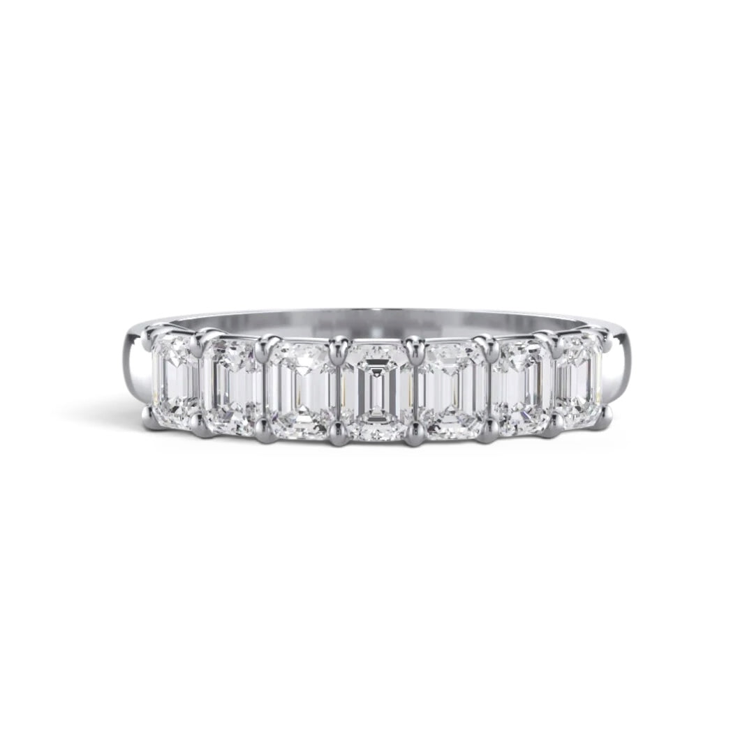 AME055 7-Stone Emerald Half Eternity Lab-Grown Diamond Ring (0.1ct Each) D-F VS-VVS 2EX