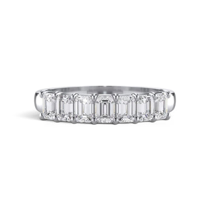 AME055 7-Stone Emerald Half Eternity Lab-Grown Diamond Ring (0.1ct Each) D-F VS-VVS 2EX