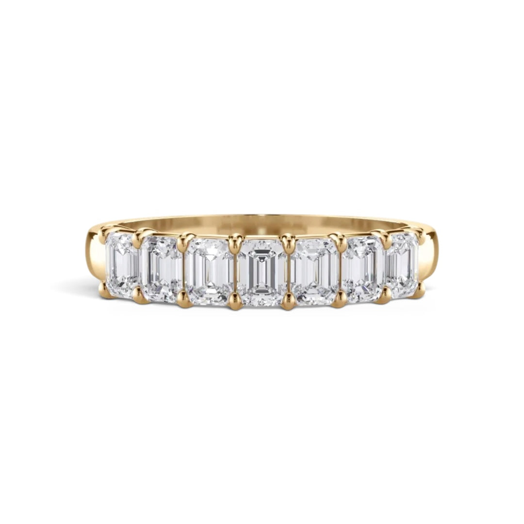 AME055 7-Stone Emerald Half Eternity Lab-Grown Diamond Ring (0.1ct Each) D-F VS-VVS 2EX