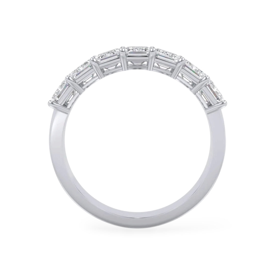 AME056 7石 エメラルドカット ハーフエタニティ 人工ダイヤモンド リング (各0.3ct) D-F VS-VVS 2EX