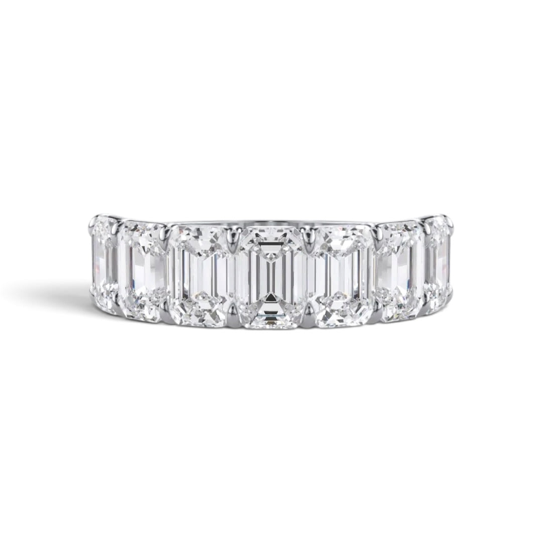 AME057 แหวนเอเทอร์นิตี้เพชรแล็บ แบบครึ่งวง 7 เม็ด ทรงเอมเมอรัลด์ (เม็ดละ 0.5ct) D-F VS-VVS 2EX
