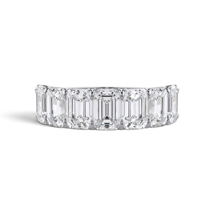 AME057 แหวนเอเทอร์นิตี้เพชรแล็บ แบบครึ่งวง 7 เม็ด ทรงเอมเมอรัลด์ (เม็ดละ 0.5ct) D-F VS-VVS 2EX