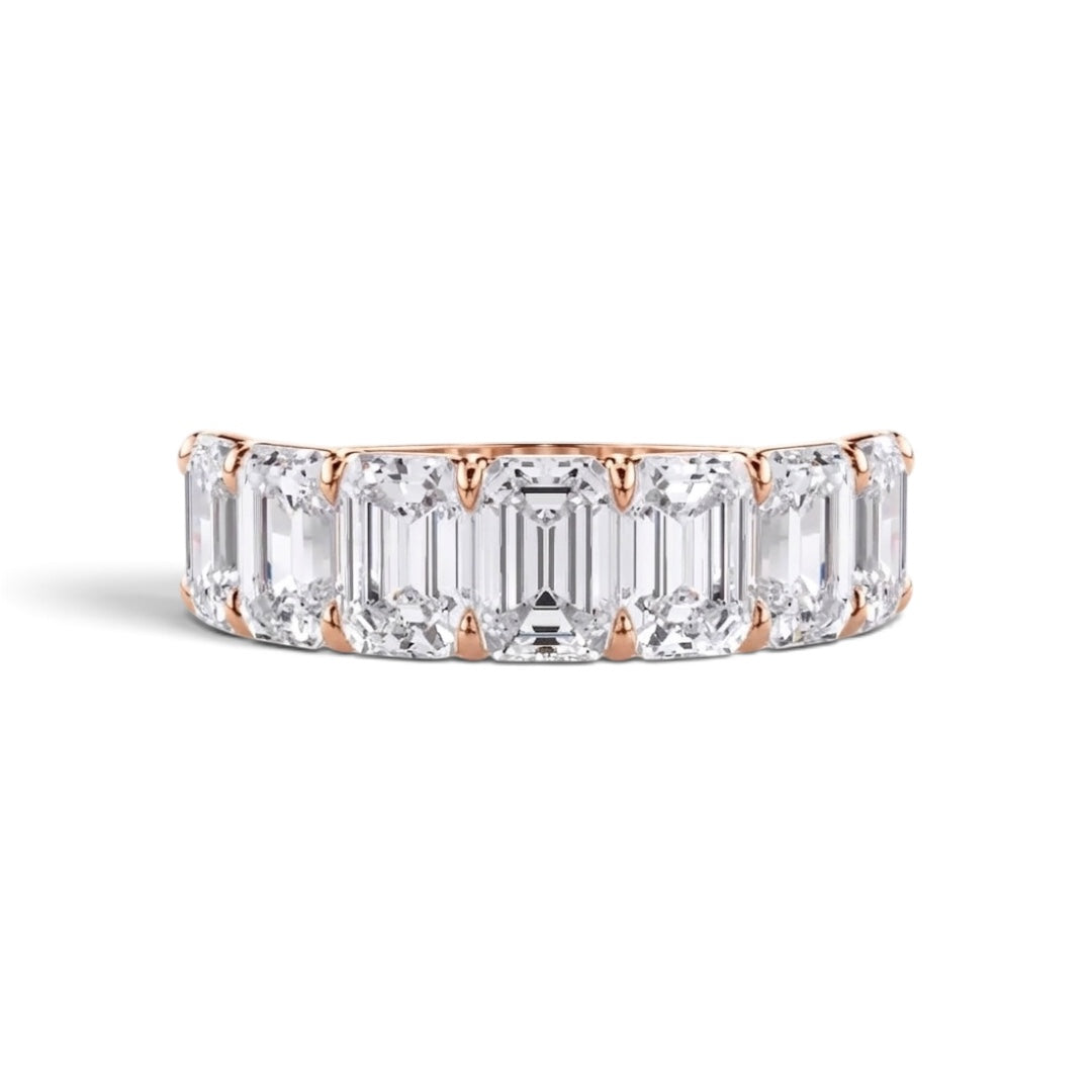 AME057 แหวนเอเทอร์นิตี้เพชรแล็บ แบบครึ่งวง 7 เม็ด ทรงเอมเมอรัลด์ (เม็ดละ 0.5ct) D-F VS-VVS 2EX