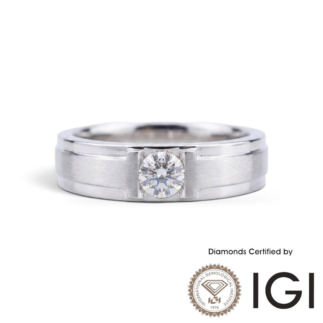 AME061 Men's Solitaire Lab-Grown Diamond Ring D, VVS1, VVS2, 3EX, IGI Certified