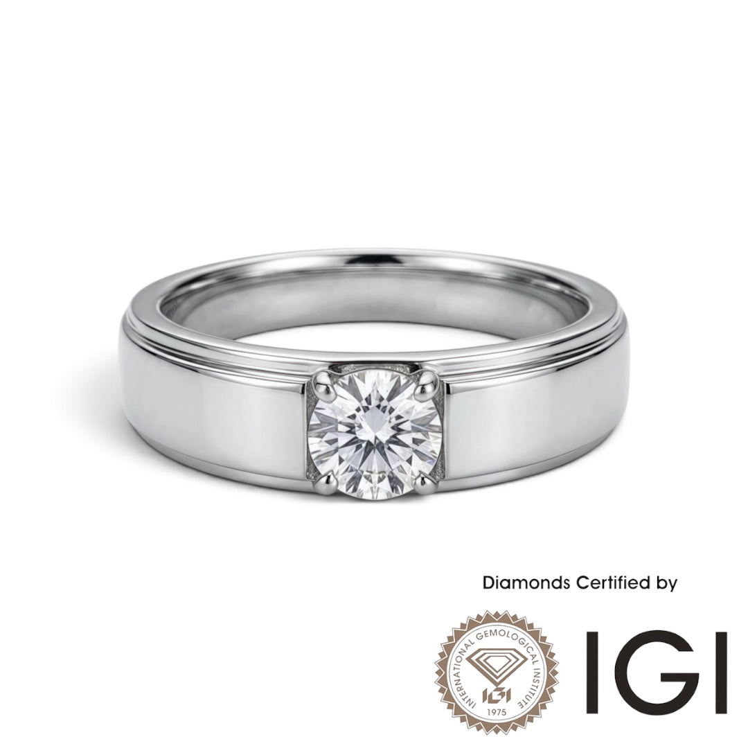 AME065 Men's Solitaire Lab-Grown Diamond Ring D, VVS1, VVS2, 3EX, IGI Certified