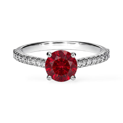 AMI004 Sidestone Lab-Grown Ruby Ring (Pigeon's Blood)