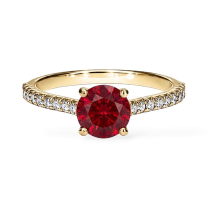 AMI004 Sidestone Lab-Grown Ruby Ring (Pigeon's Blood)