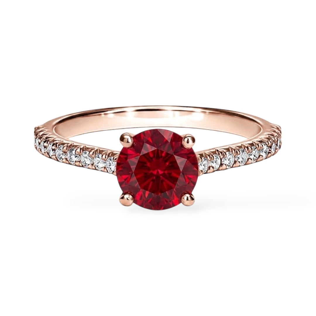 AMI004 Sidestone Lab-Grown Ruby Ring (Pigeon's Blood)