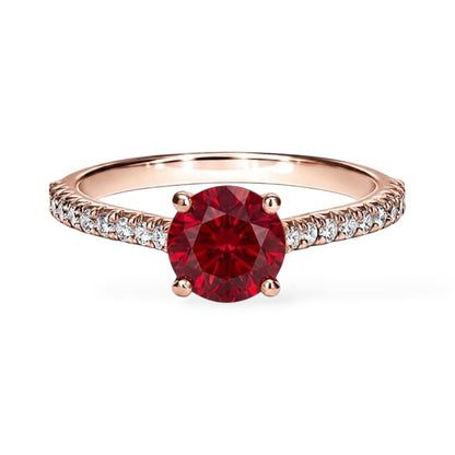 AMI004 Sidestone Lab-Grown Ruby Ring (Pigeon's Blood)