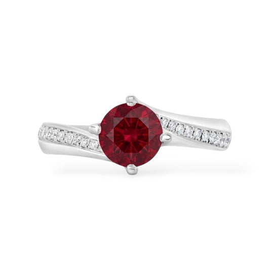AMI057 Sidestone Lab-Grown Ruby Ring (Pigeon's Blood)