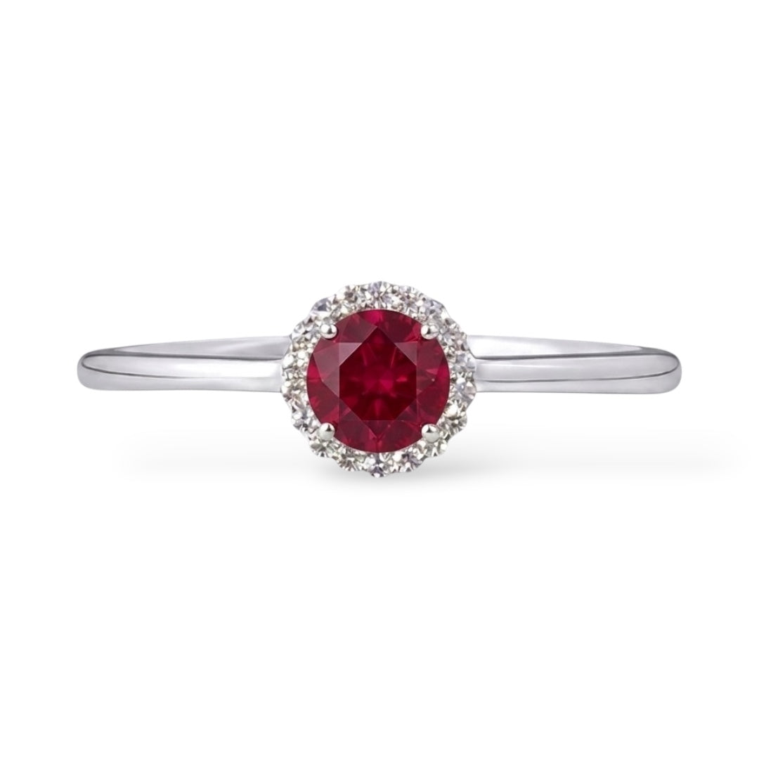 Anello Halo AMI025 con Rubino Lab-Grown (Pigeon's Blood)