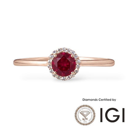AMI025 Halo Lab-Grown Ruby Ring (Pigeon's Blood)