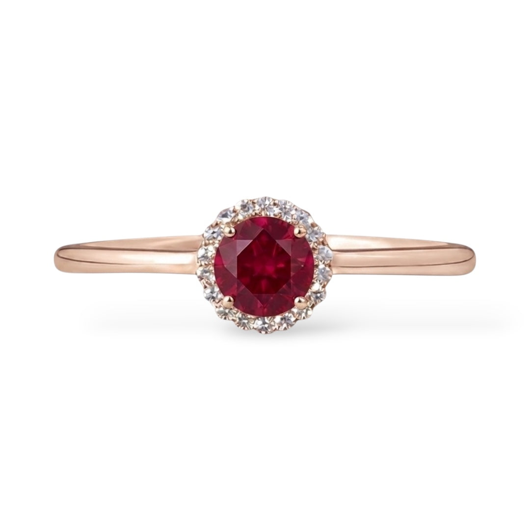 Anello Halo AMI025 con Rubino Lab-Grown (Pigeon's Blood)