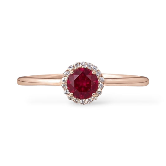 AMI025 Halo Lab-Grown Ruby Ring (Pigeon's Blood)