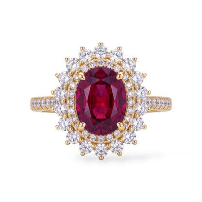 AMI076 Oval Cut Lab-Grown Ruby Halo Ring (Pigeon's Blood)