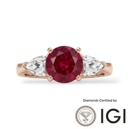 AMI078 Sidestone Lab-Grown Ruby Ring (Pigeon's Blood)