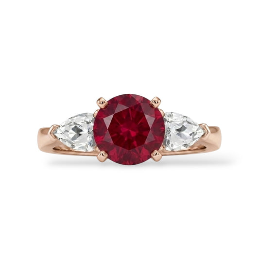 AMI078 Sidestone Lab-Grown Ruby Ring (Pigeon's Blood)