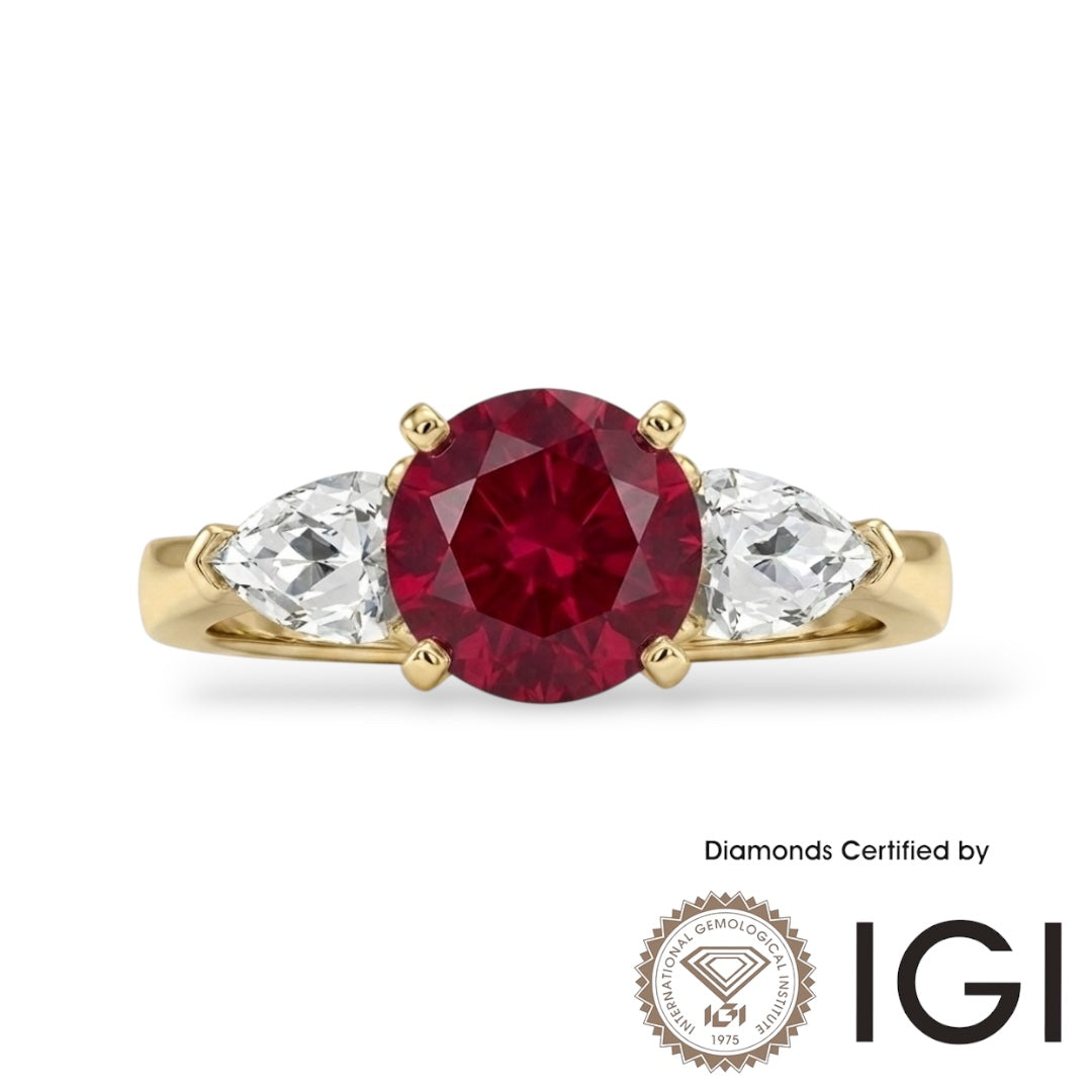 AMI078 Sidestone Lab-Grown Ruby Ring (Pigeon's Blood)