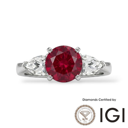 AMI078 Sidestone Lab-Grown Ruby Ring (Pigeon's Blood)