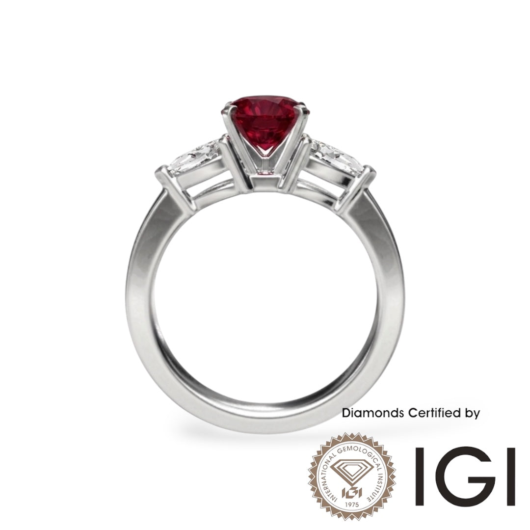 AMI078 Sidestone Lab-Grown Ruby Ring (Pigeon's Blood)