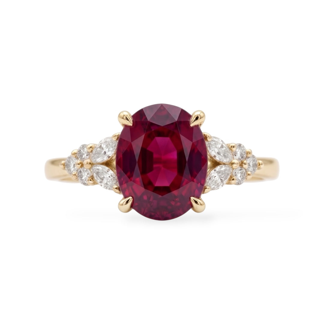 AMI079 橢圓形切割培育紅寶石配石戒指（鴿血紅）