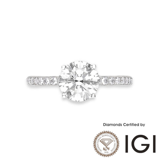 ASH010 18K Sidestone Ring D, VVS1, VVS2, 3EX by Madison Avenue Diamond featuring a round brilliant diamond with sidestones