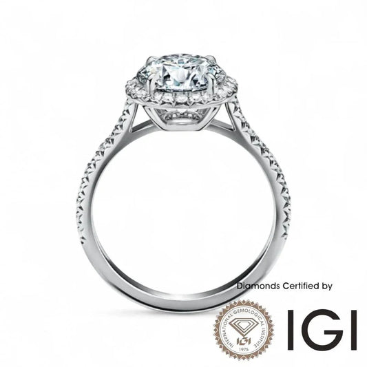 ASH012 Halo Lab Grown Diamond Ring D VVS1 VVS2 3EX IGI Certified - Madison Avenue Diamond
