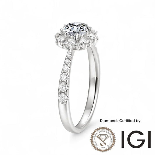 ASH013 Halo Lab Grown Diamond Ring D VVS1 VVS2 3EX IGI Certified - Madison Avenue Diamond