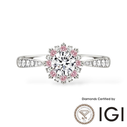 ASH013P Pink Halo Lab Grown Diamond Ring D VVS1 VVS2 3EX IGI Certified