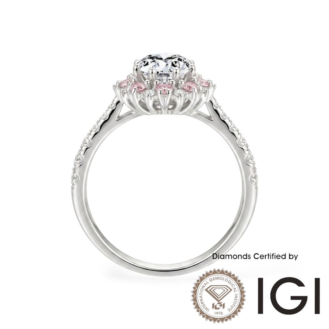 Ashe Iconic Collection ASH013P Pink Halo Lab Grown Diamond Ring D, VVS1, VVS2, 3EX IGI Certified