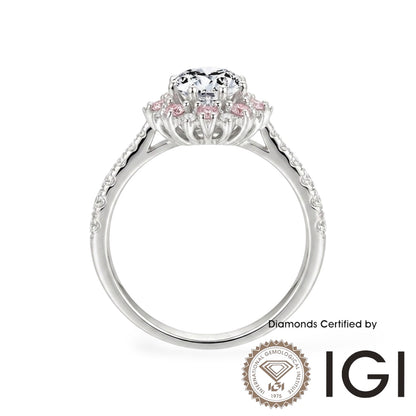 Ashe Iconic Collection ASH013P Pink Halo Lab Grown Diamond Ring D, VVS1, VVS2, 3EX IGI Certified