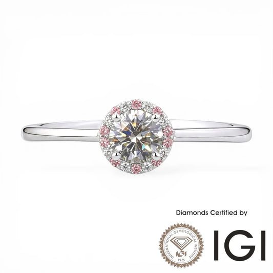 ASH025P Pink Halo Lab Grown Diamond Ring D VVS1 VVS2 3EX IGI Certified