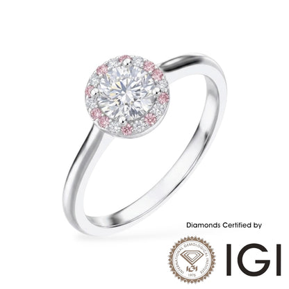 Ashe Iconic Collection ASH025P Pink Halo Lab Grown Diamond Ring D, VVS1, VVS2, 3EX IGI Certified