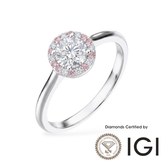 Ashe Iconic Collection ASH025P Pink Halo Lab Grown Diamond Ring D, VVS1, VVS2, 3EX IGI Certified