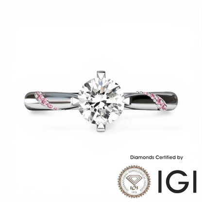 Ashe Iconic Collection ASH045P Pink Sidestone Lab Grown Diamond Ring D, VVS1, VVS2, 3EX IGI Certified