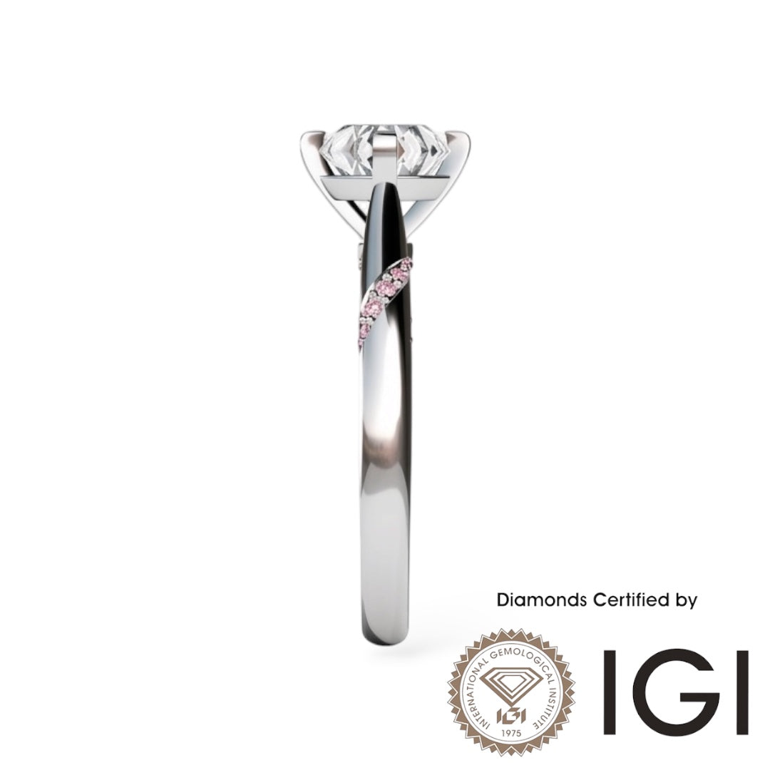 Ashe Iconic Collection ASH045P Pink Sidestone Lab Grown Diamond Ring D, VVS1, VVS2, 3EX IGI Certified