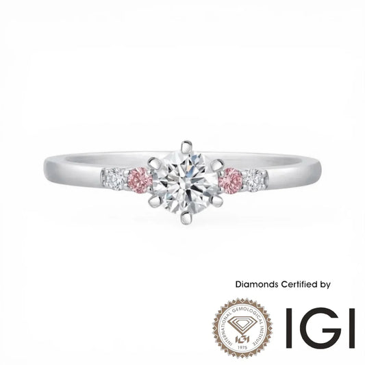 ASH046P Pink Sidestone Lab Grown Diamond Ring D VVS1 VVS2 3EX IGI Certified