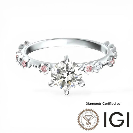 ASH048P Pink Sidestone Lab Grown Diamond Ring D VVS1 VVS2 3EX IGI Certified