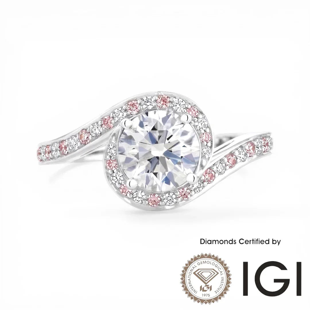 Ashe Iconic Collection ASH049P Pink Halo Lab Grown Diamond Ring D, VVS1, VVS2, 3EX IGI Certified