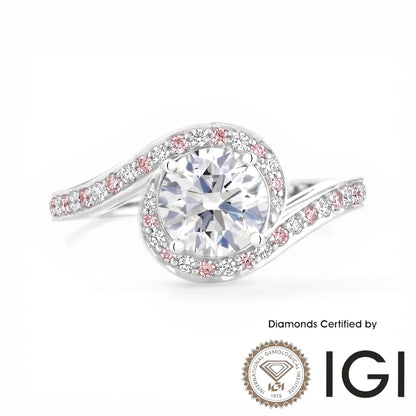 Ashe Iconic Collection ASH049P Pink Halo Lab Grown Diamond Ring D, VVS1, VVS2, 3EX IGI Certified