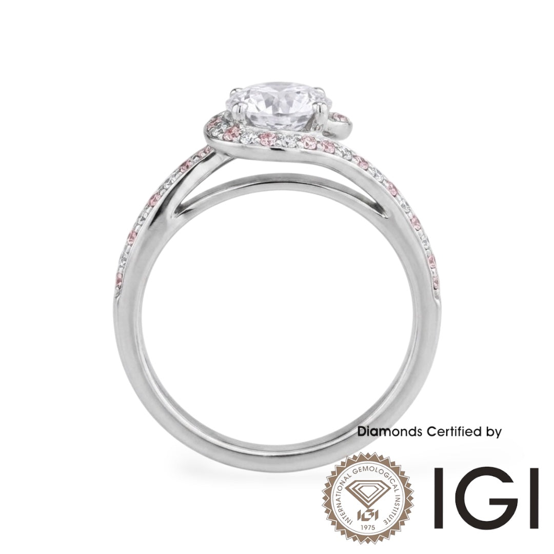 Ashe Iconic Collection ASH049P Pink Halo Lab Grown Diamond Ring D, VVS1, VVS2, 3EX IGI Certified