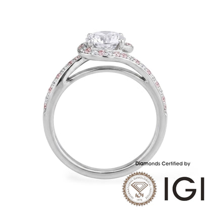 Ashe Iconic Collection ASH049P Pink Halo Lab Grown Diamond Ring D, VVS1, VVS2, 3EX IGI Certified