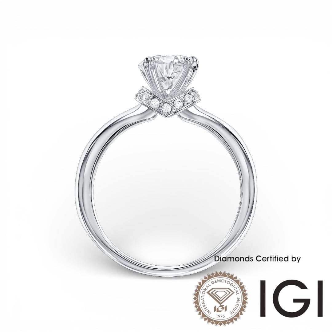 แหวนเพชรที่ปลูกในห้องแล็บ ASH074 แบบข้าง 9K D VVS1 VVS2 3EX รับรองโดย IGI